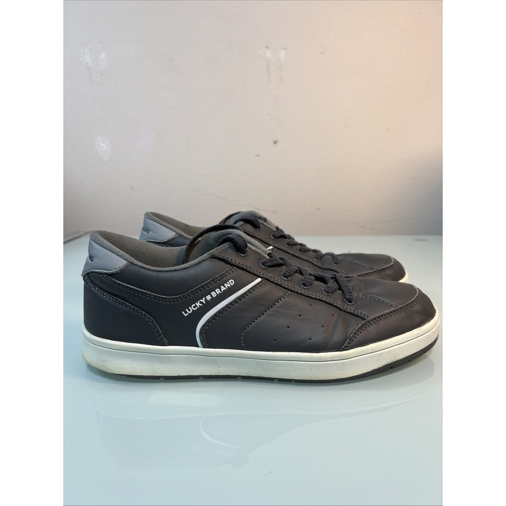 Lucky‎ Brand Men's 11.5 Black Casual Low Top Sneakers Vegan Leather Worn Laces.